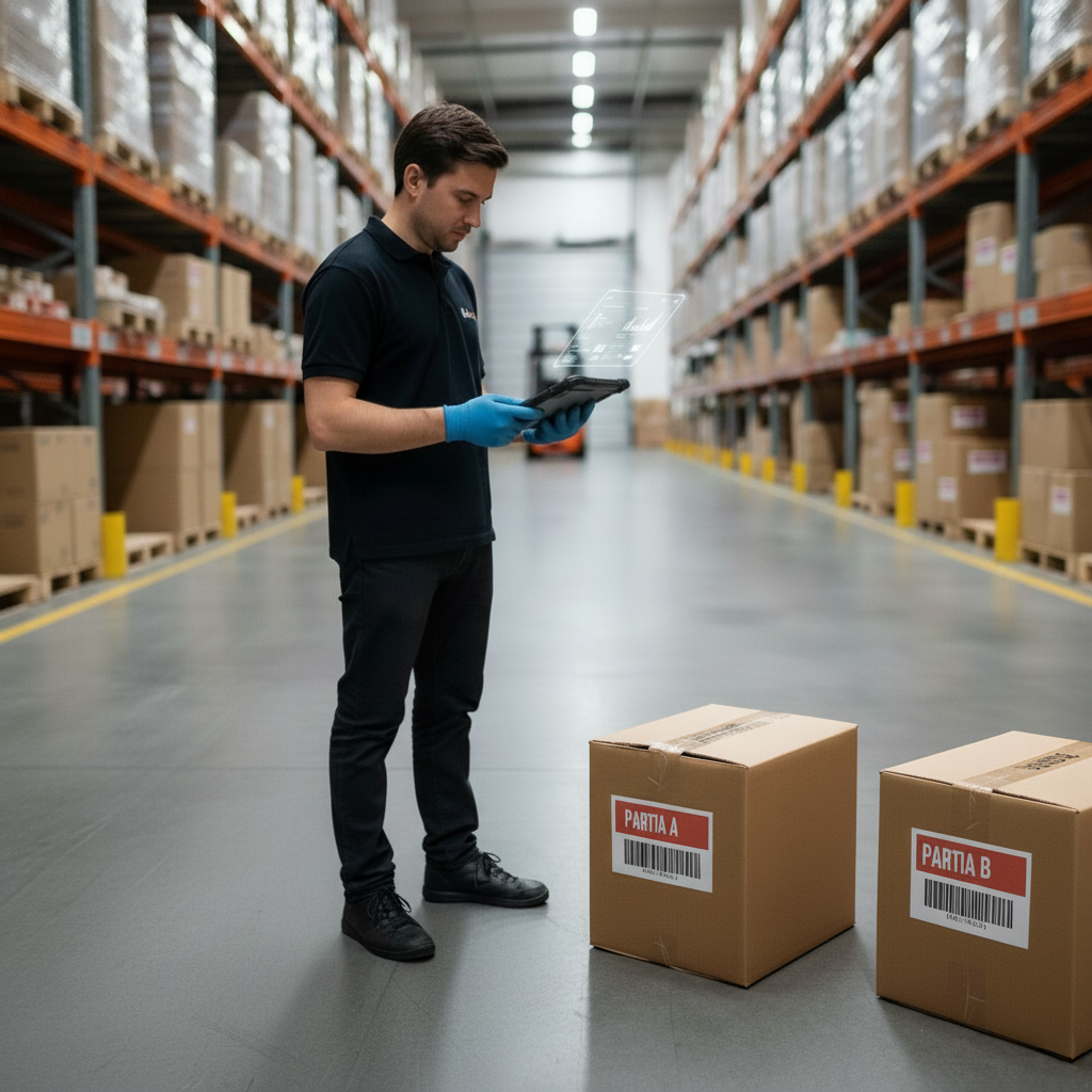 Zdjęcie pokazujące pracownika firmy dokonującego analizy dopasowania kartonów wysyłkowych.